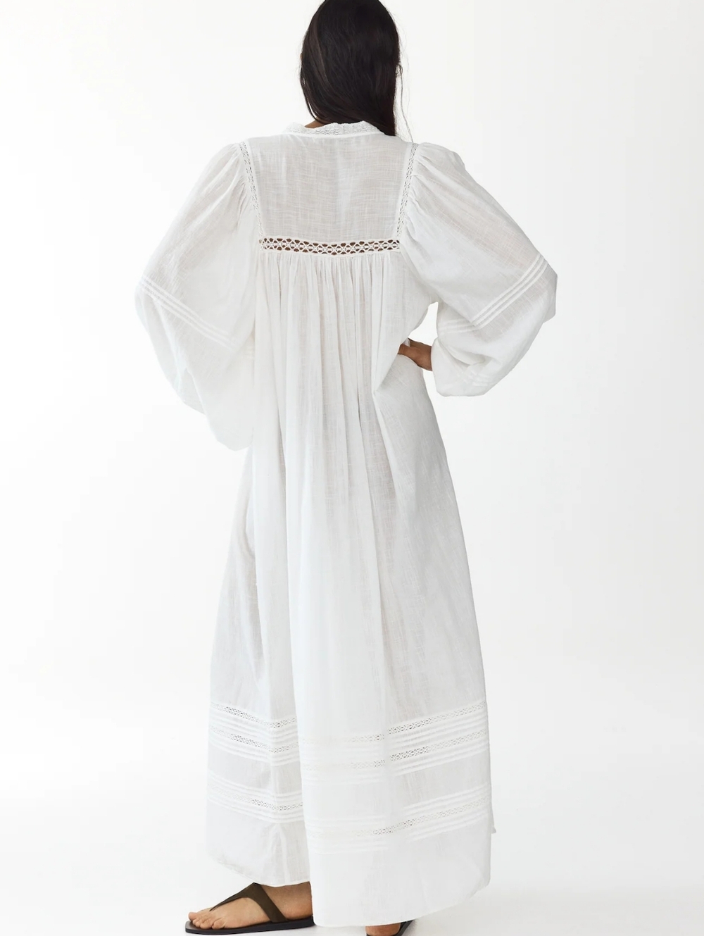 H&M Oversized Tie-Belt Tunic Dress Maxi White Unlined & See-through Bnwt - Picture 5 of 12